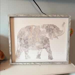 Elephant Watercolor Wall Art in Soft Gray and Gold